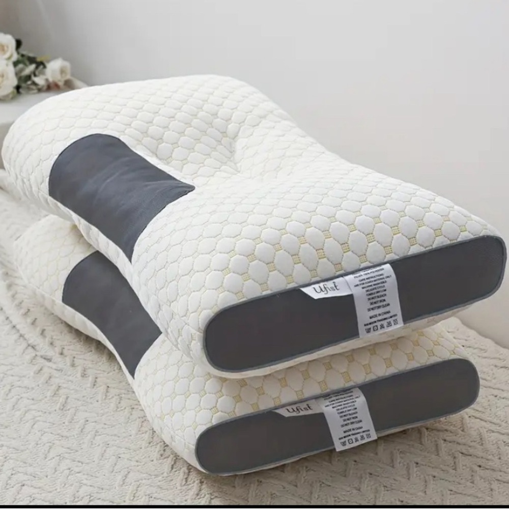 {NEW} Set of 2 White and Gray Ergonomic Neck Massage Pillows